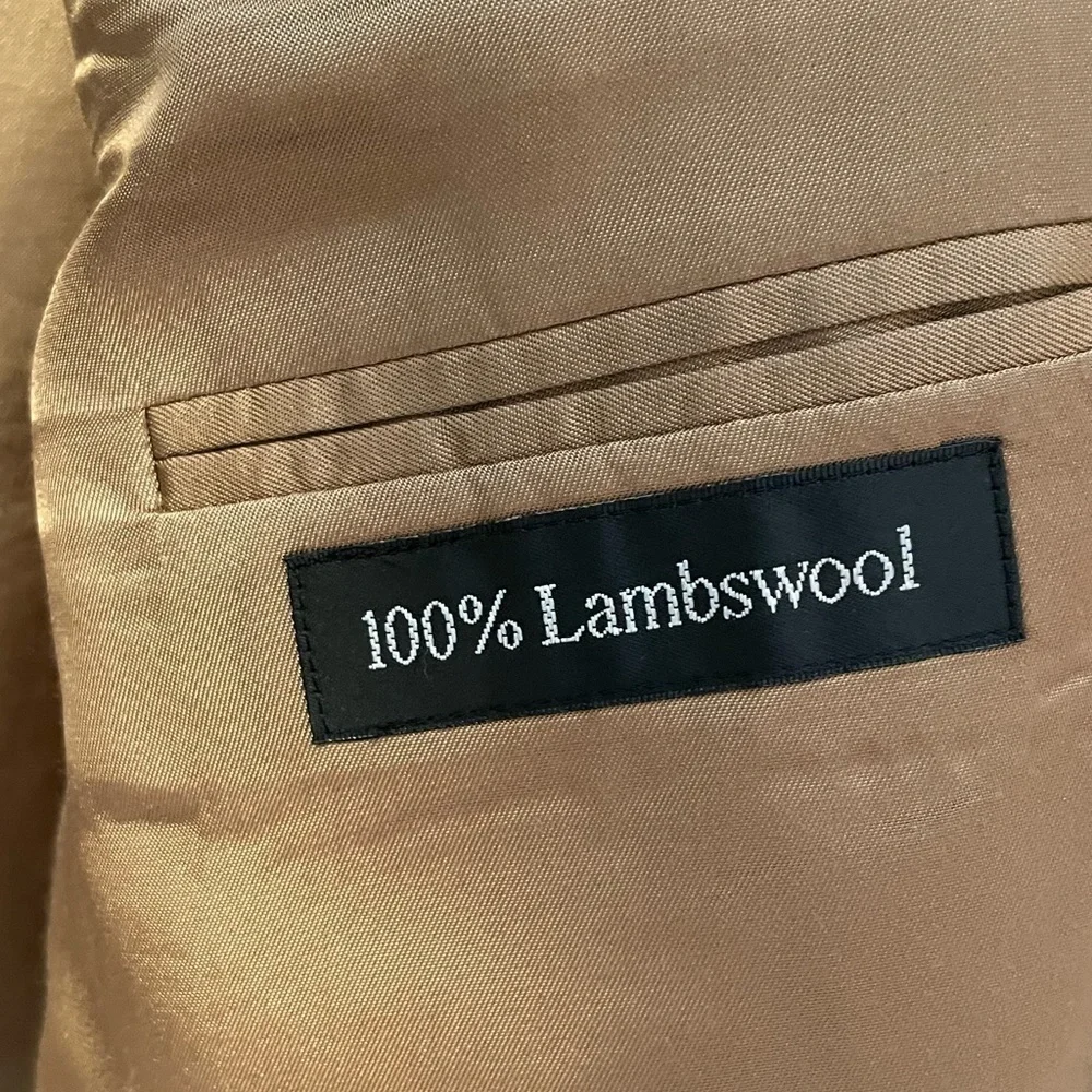 Haspel Brown 100% Lambswool Mens Suit Jacket Size 44 Long 3 Button Subtle Plaid